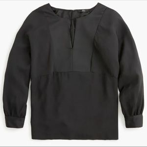 J. Crew Keyhole V-neck top in satin-backed crepe dolman sleeve black small AG548